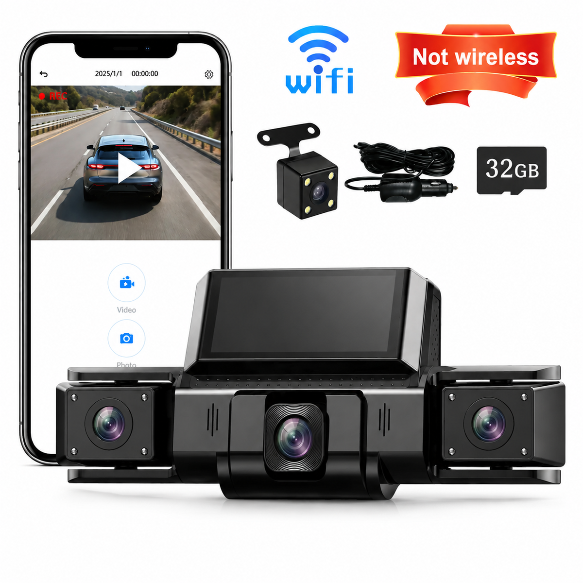 IDOLZEAL 4-Channel 360° View Dash Cam, Car Camera with Front Rear Left Right Recording, WiFi APP Control, G-Sensor, 24H Parking Mode, IR Night Vision, WDR, Wide Angle, Free 32G TF Card Included cam front