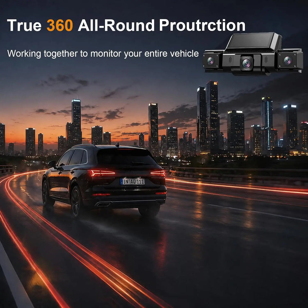 IDOLZEAL 4-Channel 360° View Dash Cam, Car Camera with Front Rear Left Right Recording, WiFi APP Control, G-Sensor, 24H Parking Mode, IR Night Vision, WDR, Wide Angle, Free 32G TF Card Included cam front
